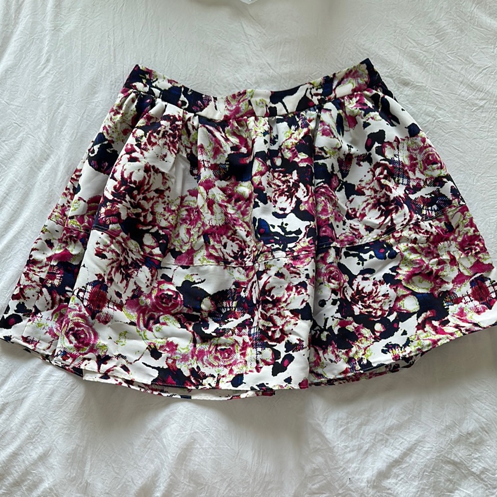 Express Pink and Black Mini Flare Skirt